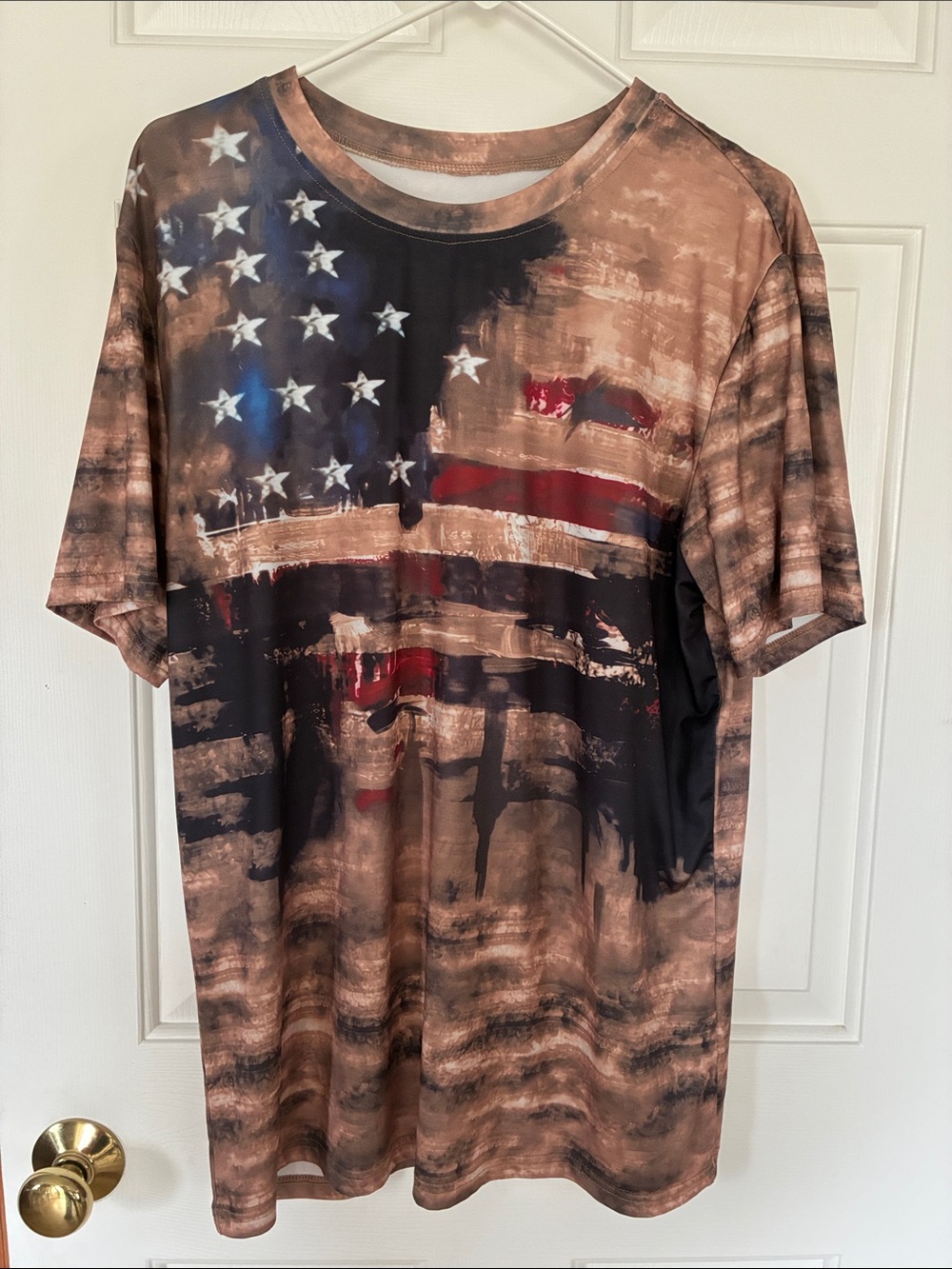 Distressed American Flag Graphic Tee - Brown/Black